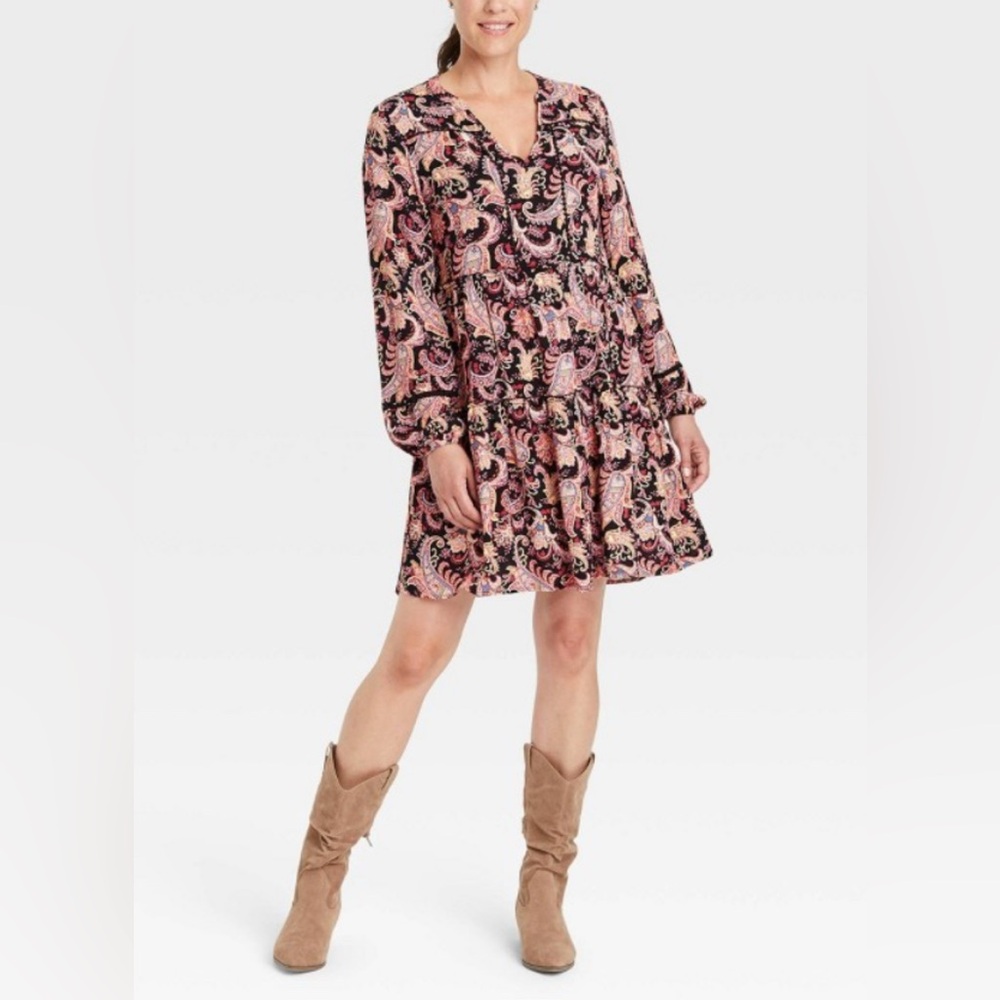 Boho Western Paisley Print Festival Rodeo Gypsycore Prairie Mini Dress Sz small